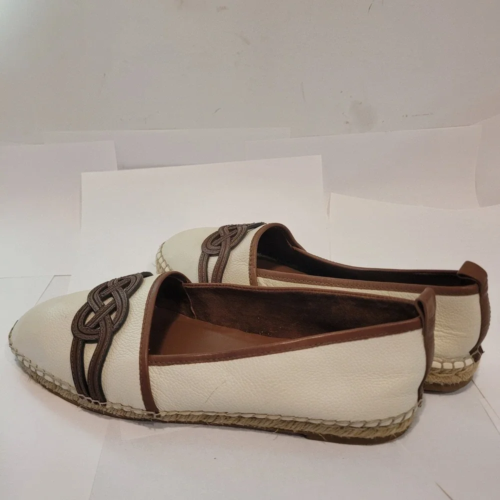 Brighton Cream‎ Leather Espadrille Flats Brown Braided Knot Detail Size 10M